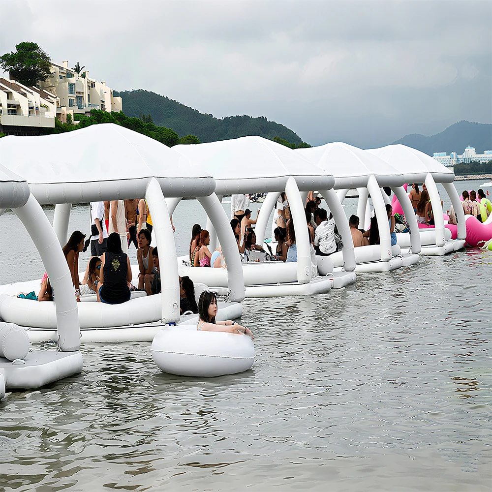 Drijvend Cabana opblaasbaar waterplatform met tent Opblaasbaar platform drijvend eiland