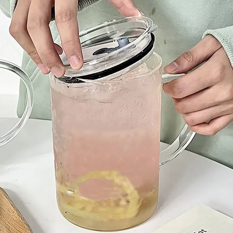 1L Trinkglasbecher mit Deckel und Strohhalm Glas Kaffeetasse Glasbecher Milch Saftbecher Transparente Tasse Saft Mokka Tassen