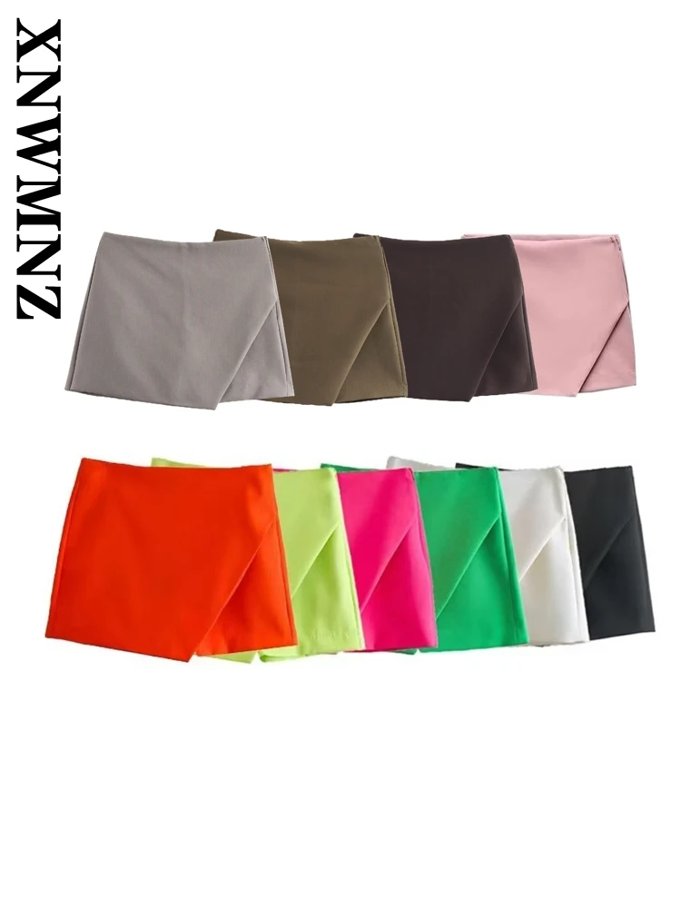 XNWMNZ 2024 Autumn Female Sophisticated Side Zipper Shorts Skirt Pants Trendy Lady Short Bottoms Ruffles Regular Fit High Waist