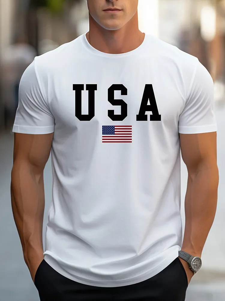 

United States Word Print 3D T-Shirt, Men's Summer Casual Simple Comfortable Cool Outdoor Crew Neck Short Sleeve Streetwear Top