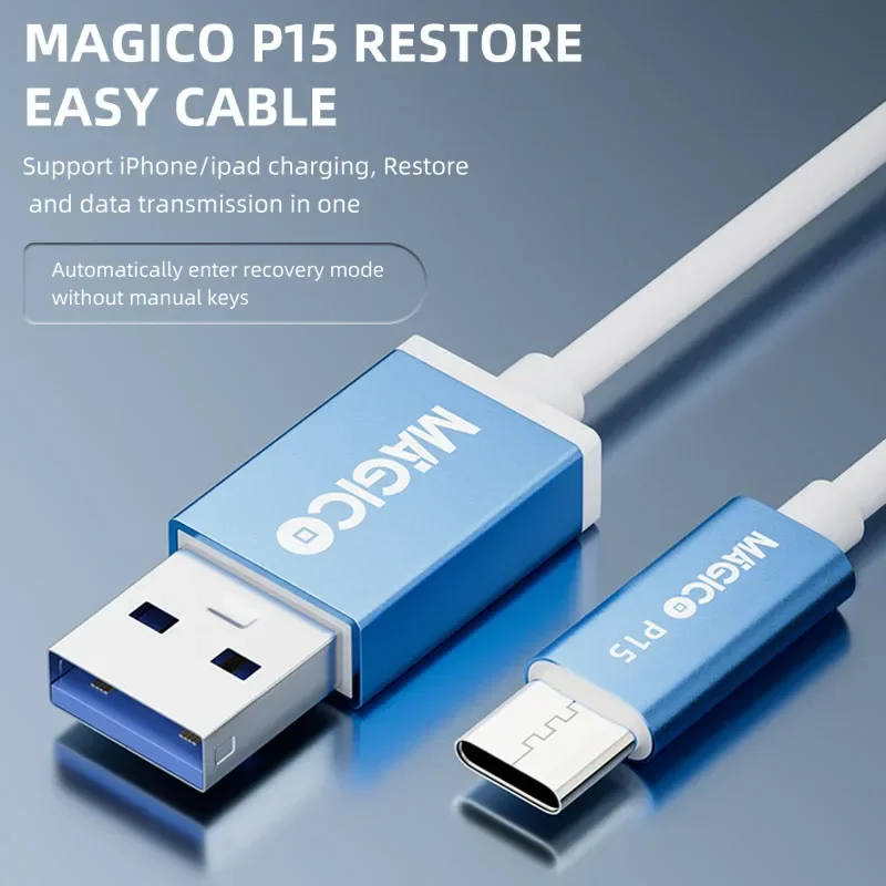 Magico P15 kabel mudah pemulihan, untuk iPhone 15 iPad pemulihan pengisian daya dan transmisi Data masuk Mode pemulihan tanpa kunci Manual
