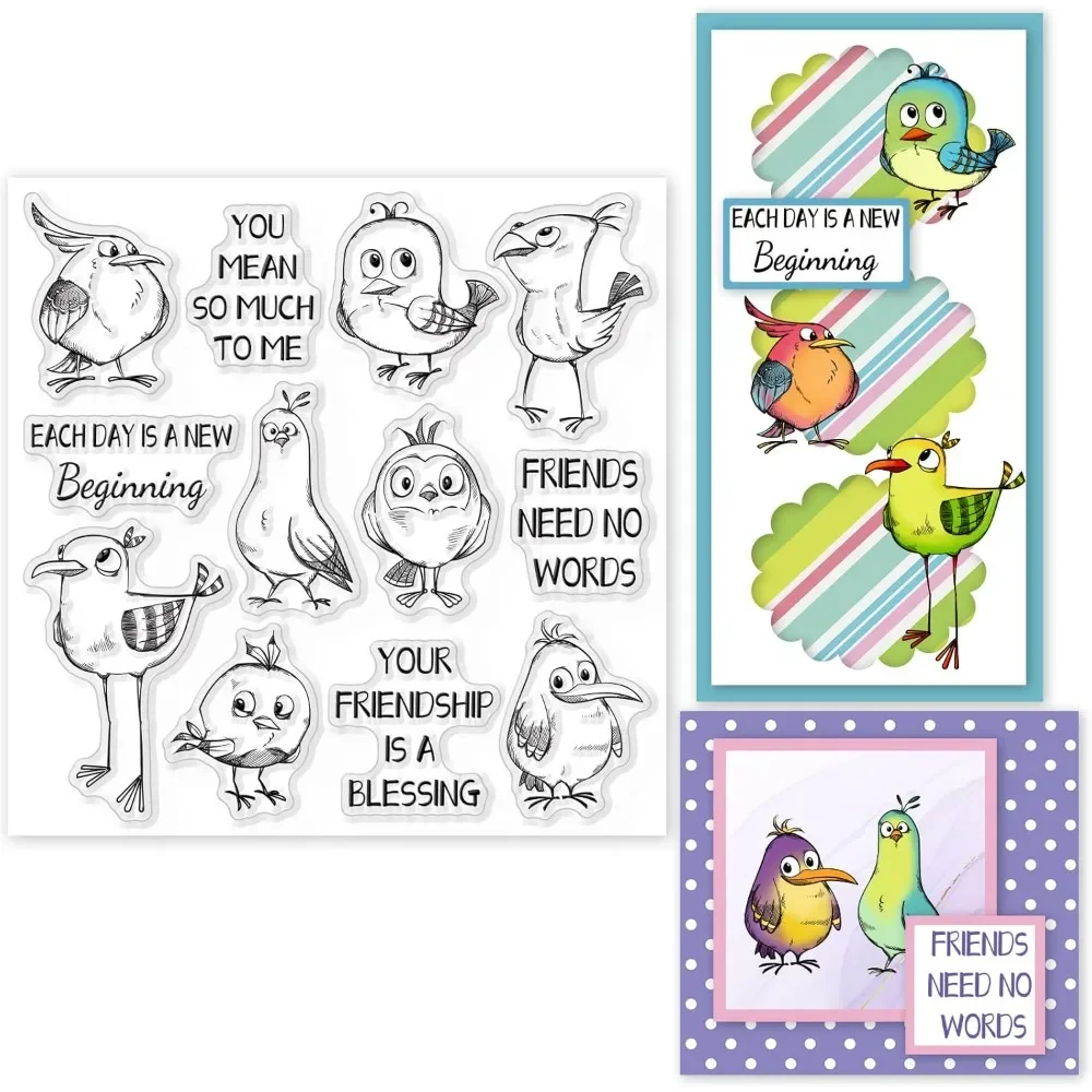 Birds Clear Stamps Chicken Owl Blessing Words Silicone Clear Stamp Seals for Cards Making DIY Scrapbooking Photo Journal Album