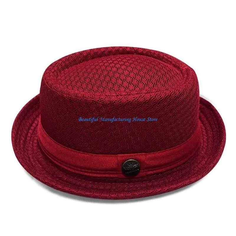E56A Summer Sun Hat for Men with Breathable Mesh Texture, Pork Pie Form and Adjustable Size for Golf Holiday Wear Fit