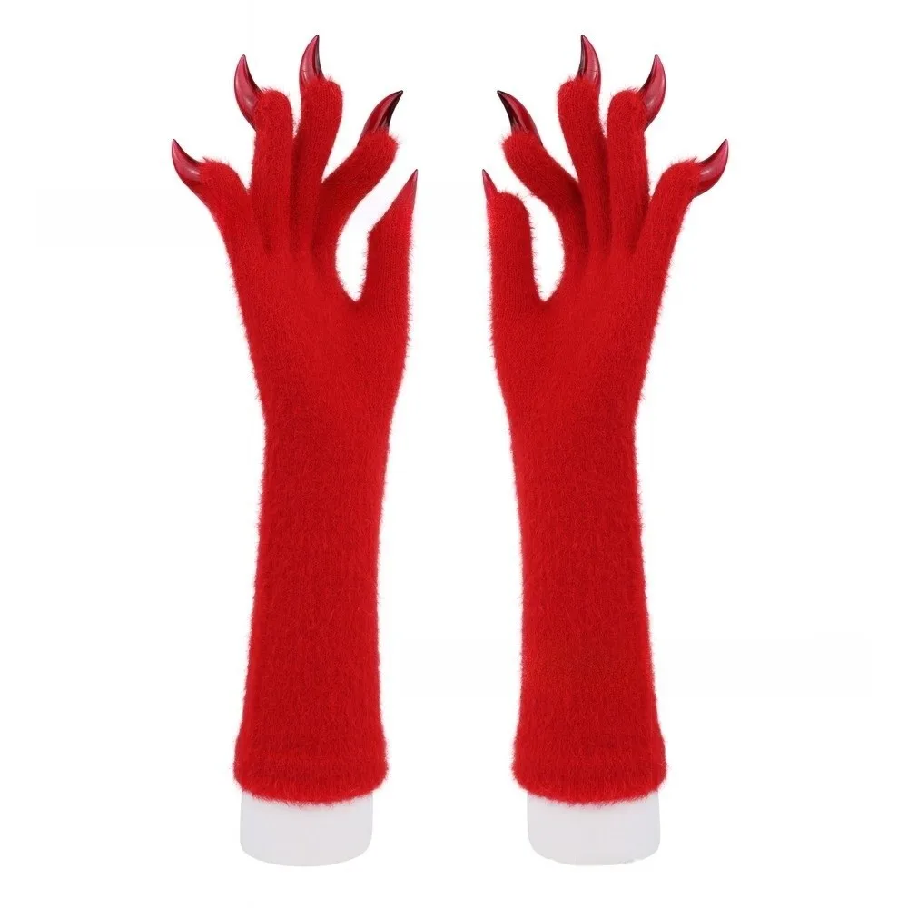 Funny Full Finger Paws Gloves Furry Long Nail Long Warm Mittens Solid Color Animal Claw Gloves Halloween Costume Accessories
