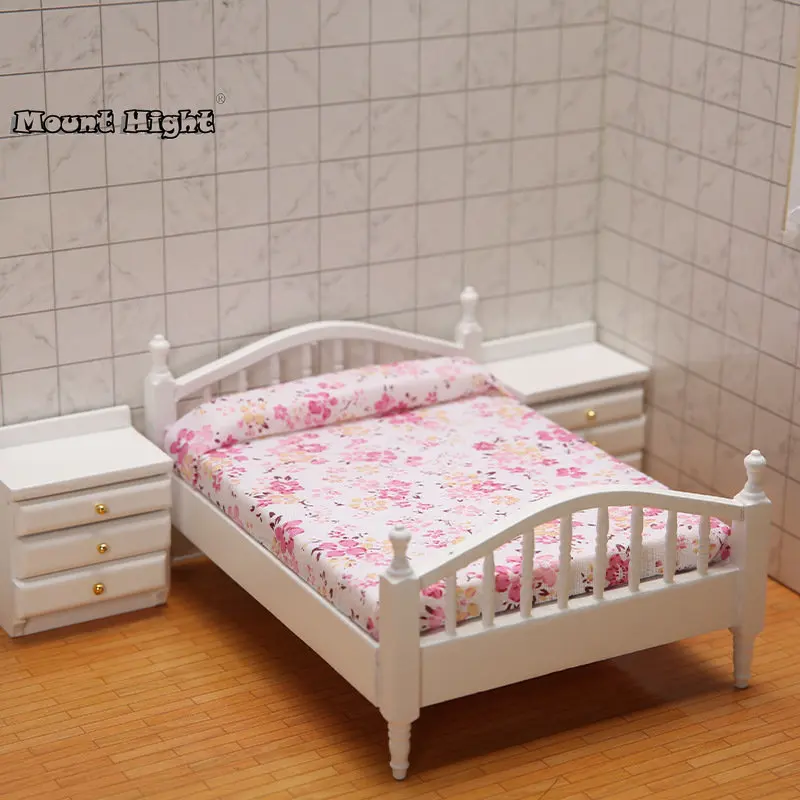 1/12 Dollhouse Mini Single/Double Bed Home Bedroom Furniture Toy Gift Living Room Furniture Model Beautiful Handmade Wooden Toy