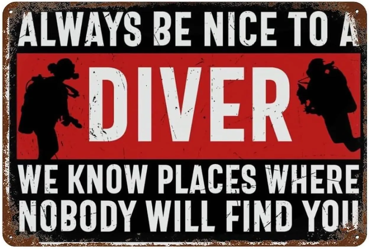 Metal Tin Sign Funny Scuba Diving Poster Vintage Retro Tin Metal Sign Plaque Pub Bar Wall Decor Poster Home 12X8 Inch