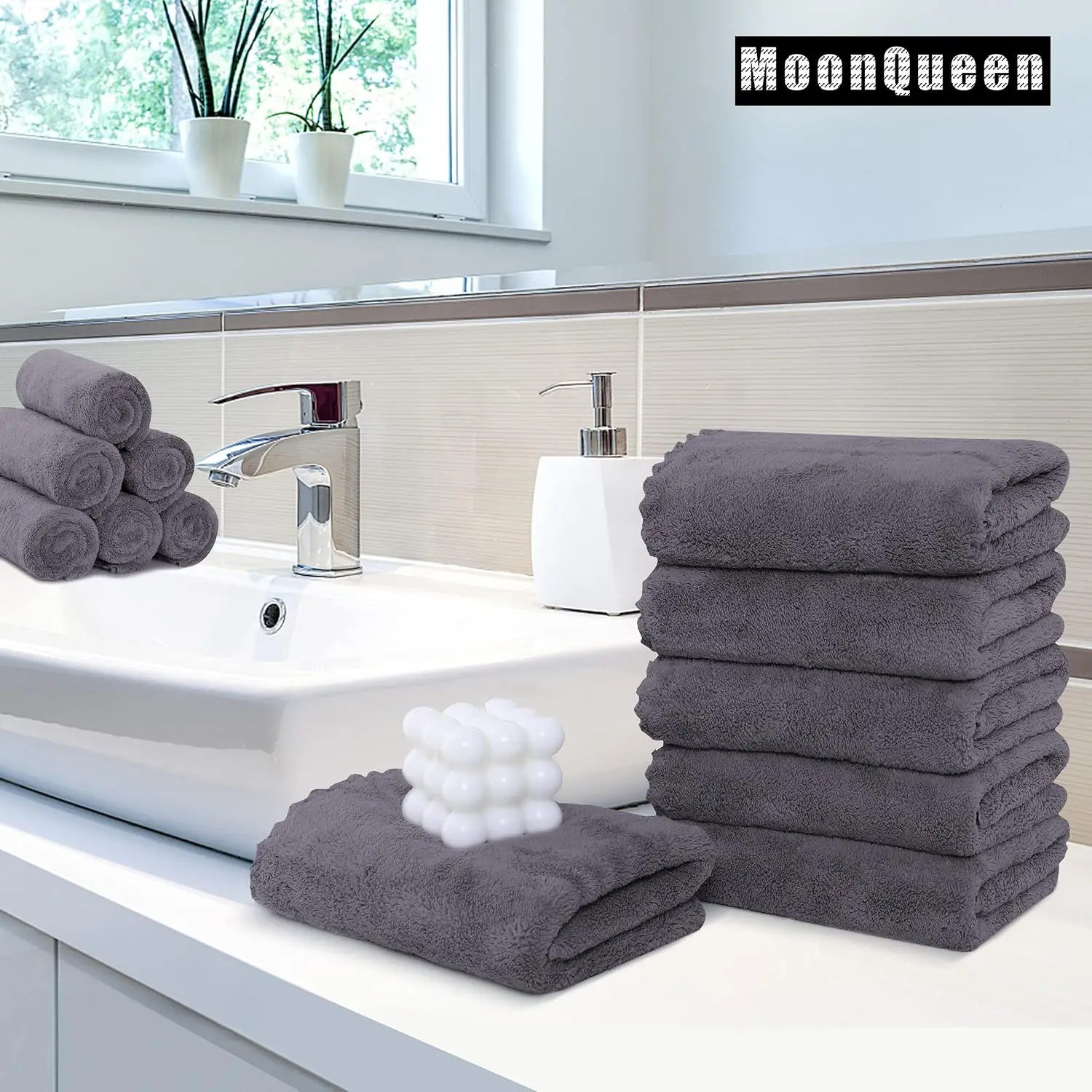 6 Pack Microfiber Quick Dry Hand Towels 16x28in Gray