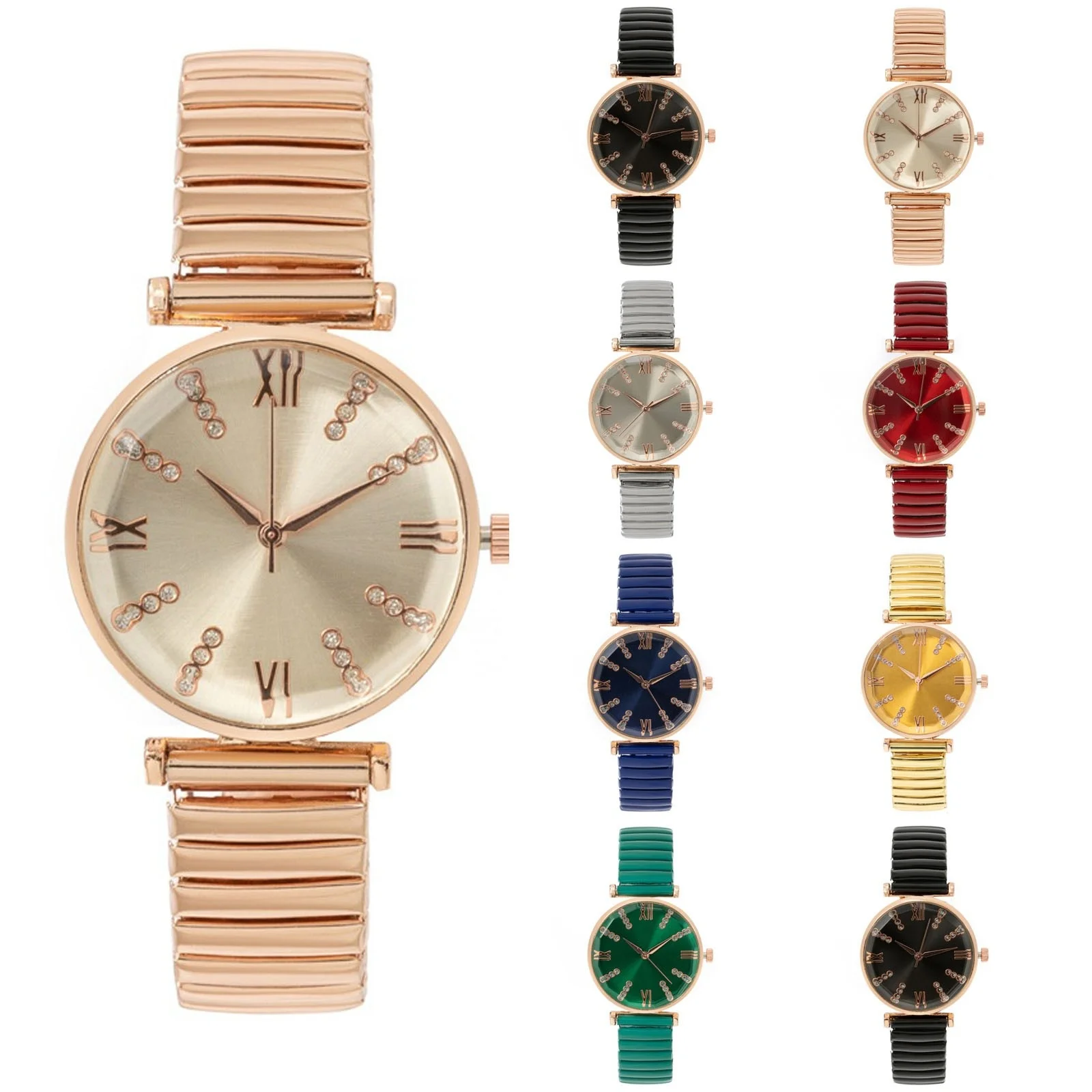 

Women Classic Casual Watch Lady Stretchy Strap Round Dial Quartz Wristwatch Female Daily Clothing Match Hand Clock Decoration