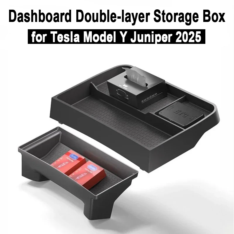 

Двухслойный ящик для хранения на приборной панели для Tesla Model Y Juniper 2025 ETC, аксессуары для ящиков для хранения, многослойный органайзер, лоток для салфеток