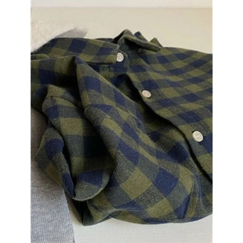 

Женская осенняя свободная универсальная рубашка-жакет в клетку больших размеров (до 300 фунтов), средней длины, в корейском стиле, для повседневной носки