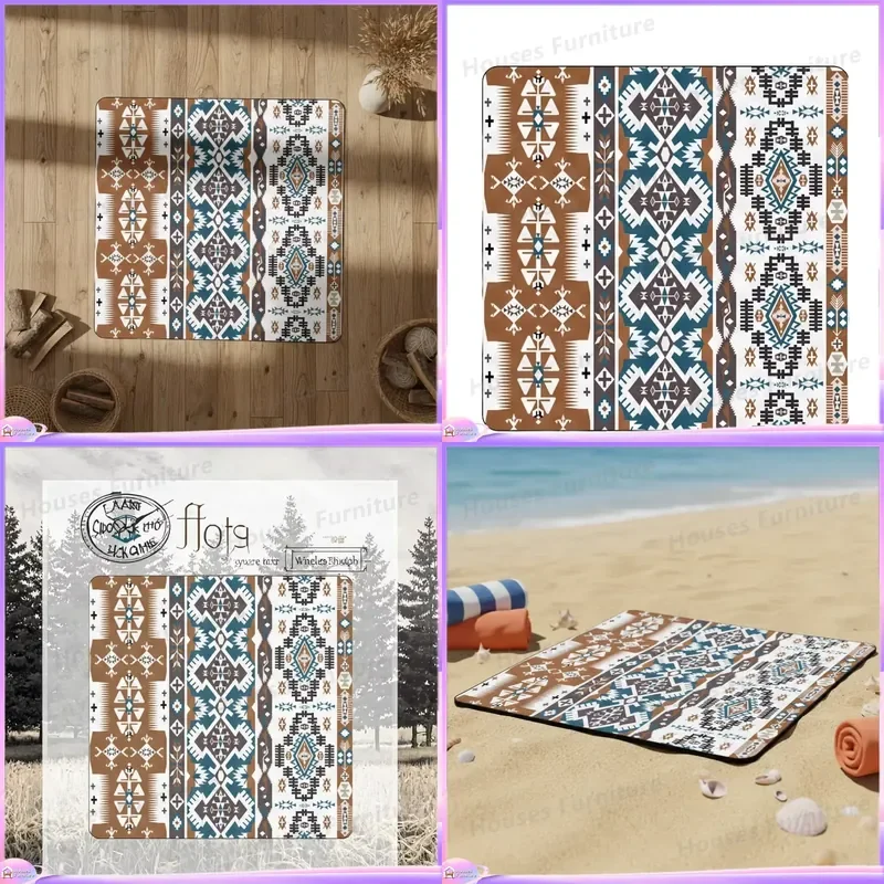 Super Thick 3x4m Large Ultrasonic Camping Picnic Mat Ethnic Style Aluminum Film Bottom Moisture Proof Outdoor Ground Sheet