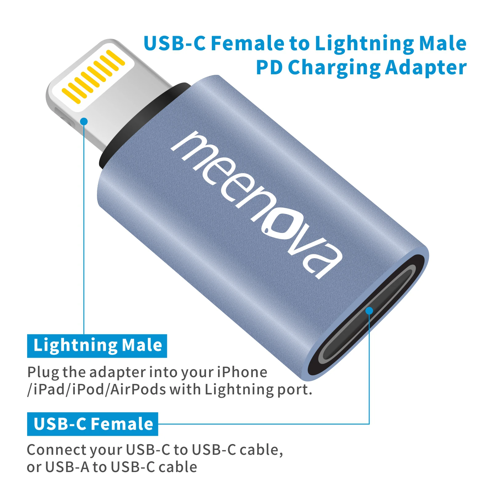 Type-C to iOS Male PD Charging Converter, 20W9V2A Compatible for USB-C Power Cord,iPhone  14 13 12 Pro Max Adaptor,iOS17 8 Pin