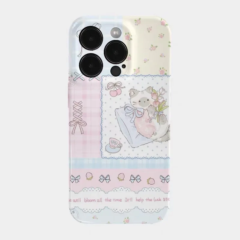 

Ins Pink Yellowa Nd Blue Spliced Cat Phone Case for IPhone 17 16E 15 14 Plus 13 Mini 11 Pro Max 12 Pro Back Cover XS XR SE Funda