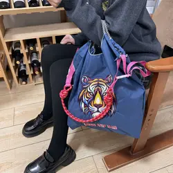 Embroidery Eco-friendly Shopping Bag Travel Crossbody Package Carrying Nylon Fabric Bag Single Shoulder Crossbody Bag Handbags