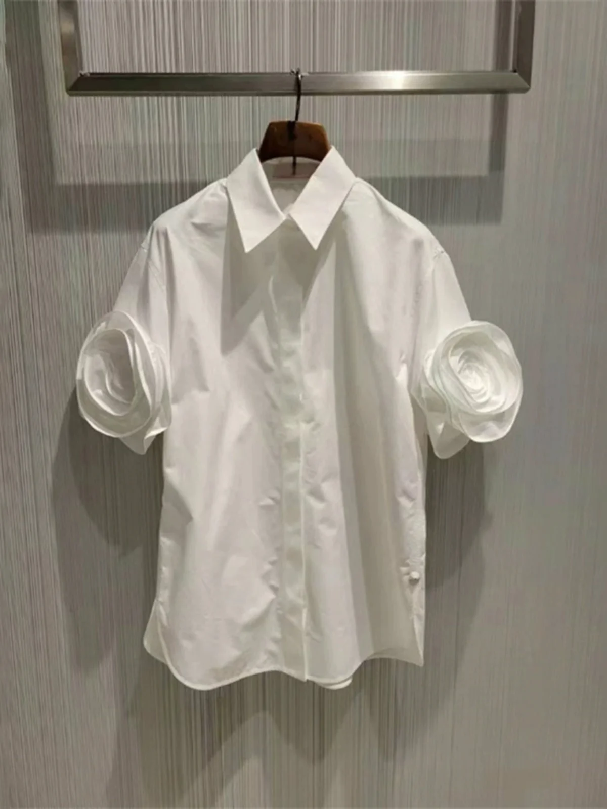 

Floral White ort Sve Women's irt Office Commute Sle Korean Version Cotton Bubble Sve Plant Floral Print Top