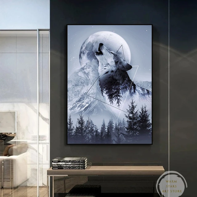 Forest Wolf Wolf Howling Moon Wall Art Pictures Wolf Samurai 