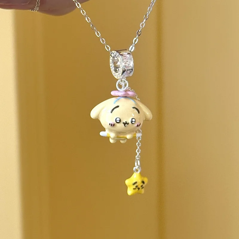 

Kawaii Chiikawa Usagi Enamel Pendant Necklace Cute Cartoon Rabbit Star Dangle Charm Silver Chain Necklace For Girls