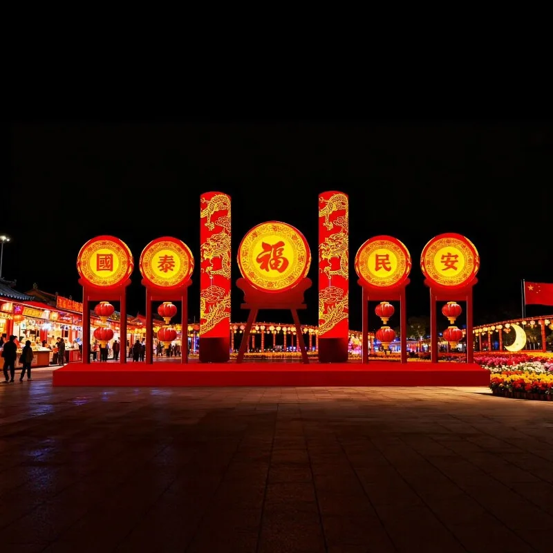 Outdoor large luminous drum shape Spring Festival Square scenic spot Lighting Park luminous decorative ornament