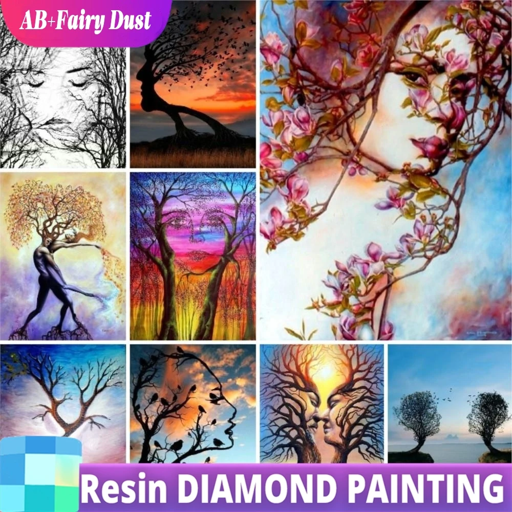 Смола AB Фея Пыль Полный Квадратный Круглый DIY Алмазная Картина "Деревья Лица Оптическая Иллюзия Искусство" Вышивка Крестом Мозаика Домашний Декор Подарок
