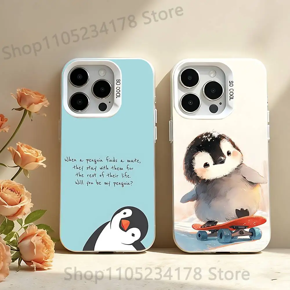 

Kawaii Cute Penguin Cartoon Phone Case IMD White Color Shell For IPhone 17 16 15 14 13 12 11 Pro Max Plus Pro SE Air Mini