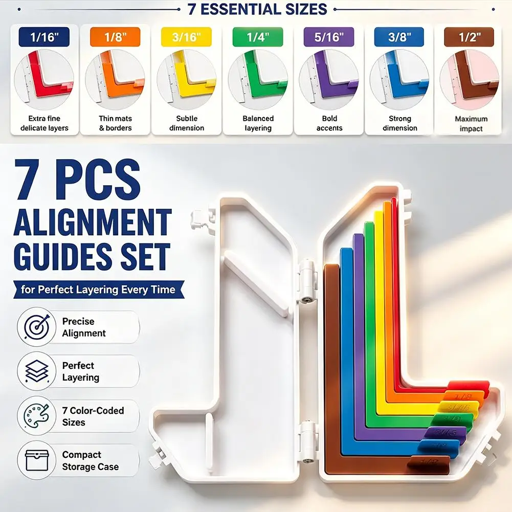 7Pcs Alignment Guides Set Color Coded Layer Measuring Tool With Storage Case Multi Size Layering Guide Template For Card Making