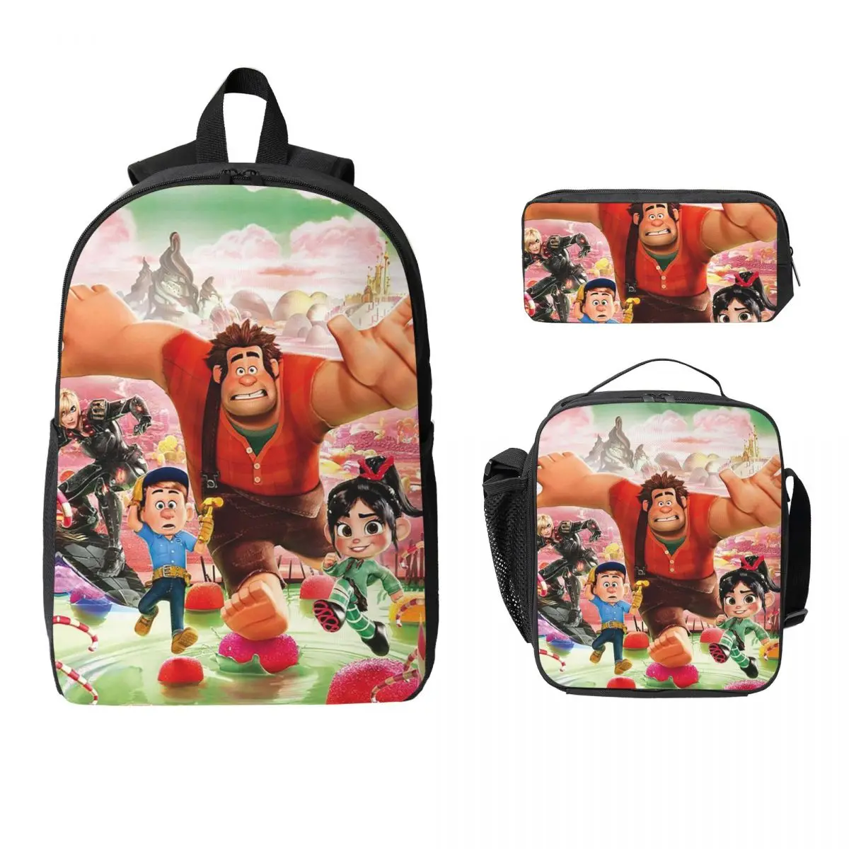

Shorts Wreck-It Ralph Backpack Student Boys Girls BookBag School Bag Laptop Shoulder Bags 3ps Insulated Lunch Bag Pencil Case