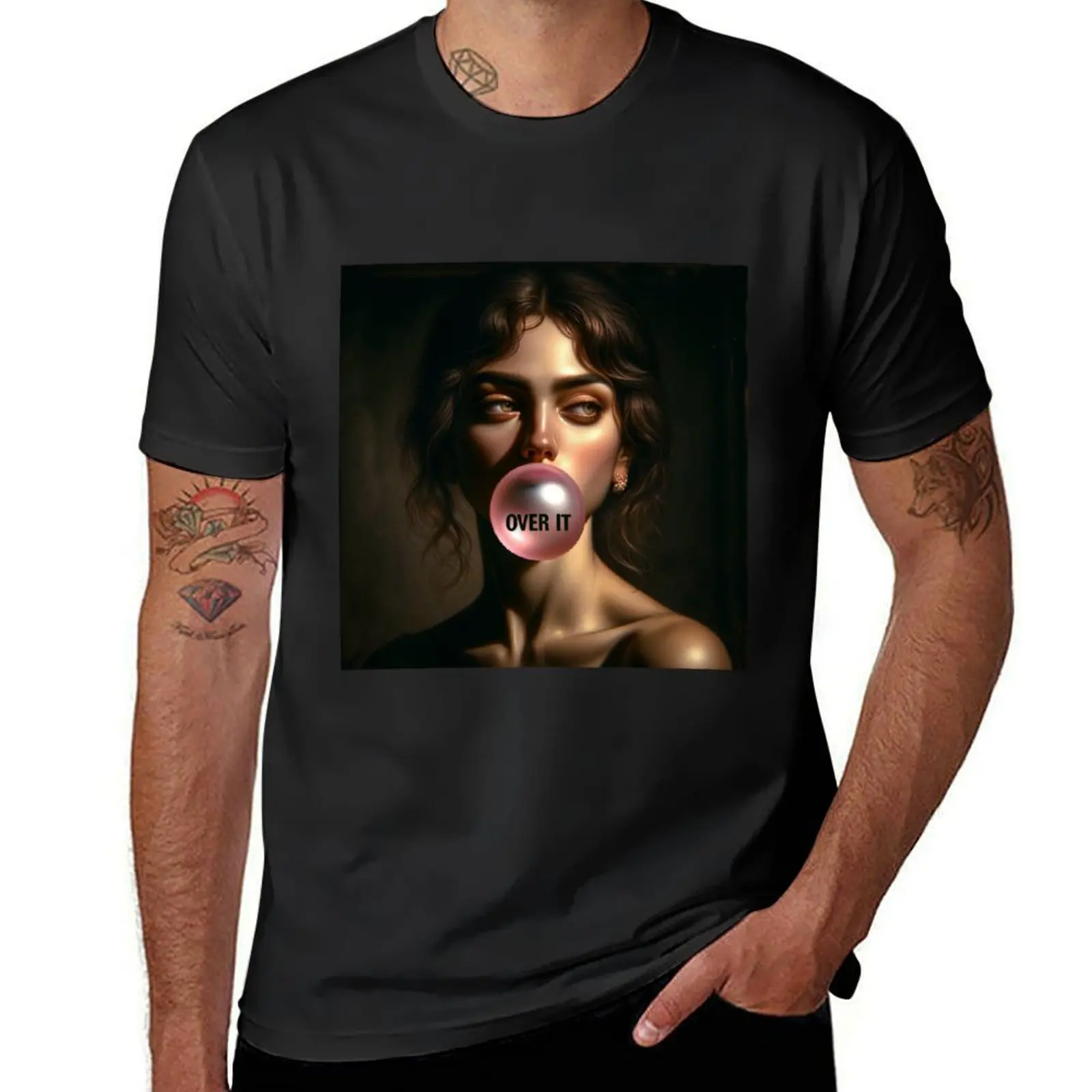 Altered Art Girl with Bubble Gum & Over it T-Shirt Aesthetic clothing customizeds mens t shirts pack