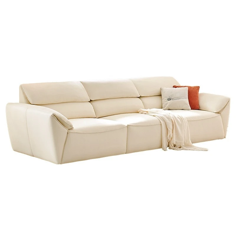 

French cream smart sofa, modern simple small apartment electric telescopic function leather electric sofa