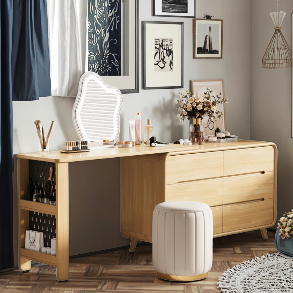 Corner Bookcase And Desk Combination L-shaped Writing Desk; Sideboard Cabinet Dressing Table Makeup Integrated Desk.