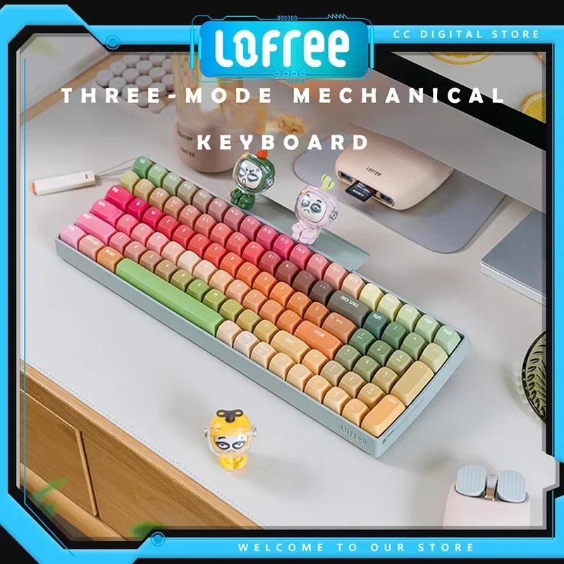 Lofree Girl Bluetooth Wireless Mechanical Keyboard 100 Keys Red Shaft Switches 3 Modes Office Laptop Vitamin C Rainbow Keyboard