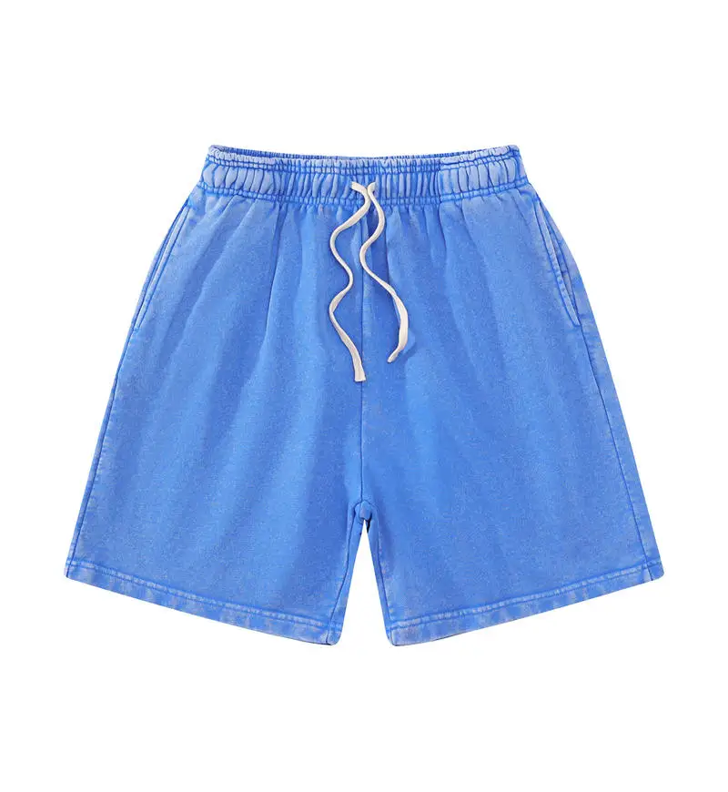 100% Cotton Retro Washed Summer Shorts Mens Loose Fit Batik Sports Beach Short 420G Solid Customized Street Trousers Oversized