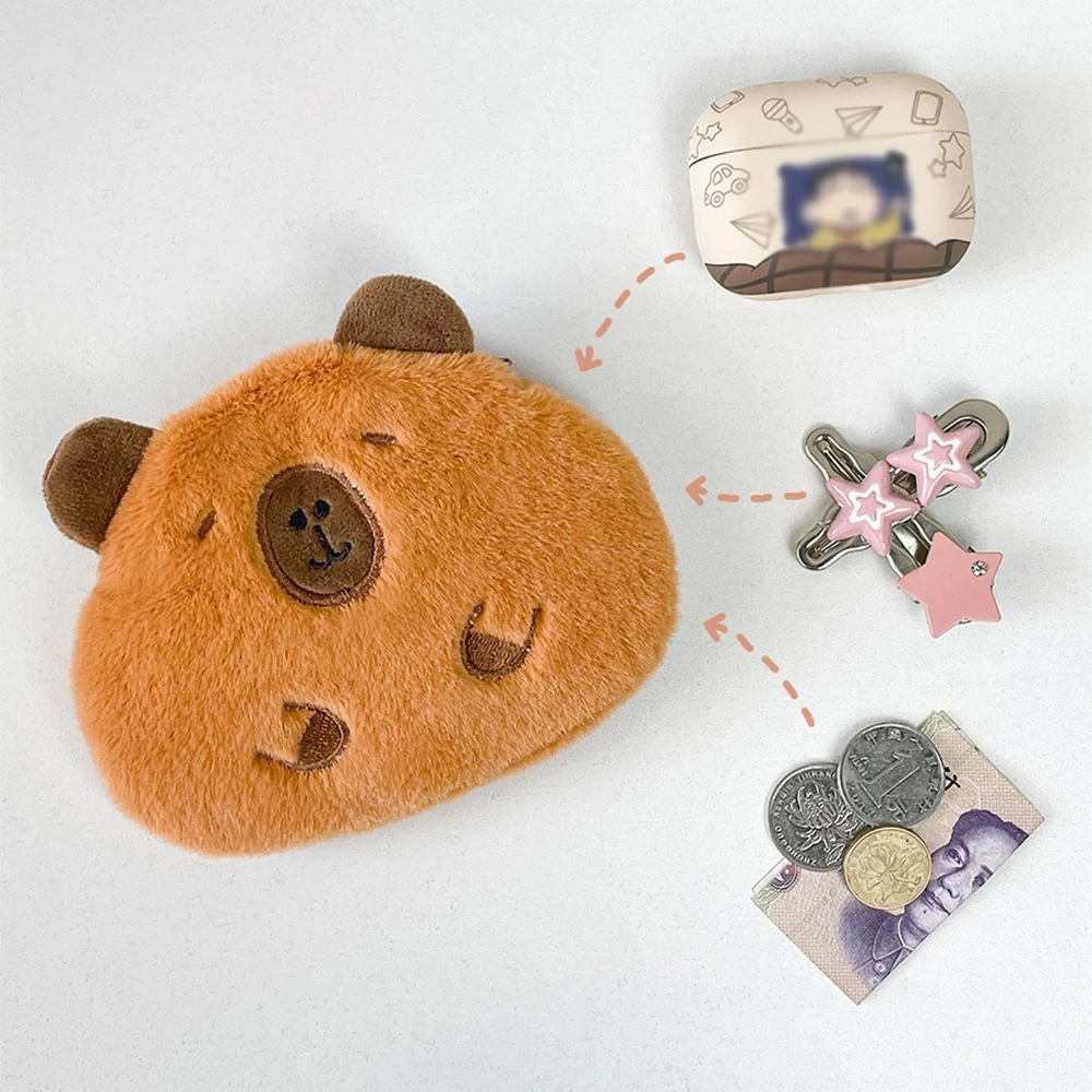 Cute Plush Cartoon Capybara Coin Soft Plush Stuffed Doll Keychain Toys Small Wallet Guinea Pig Bag Pendant Backpack Decor