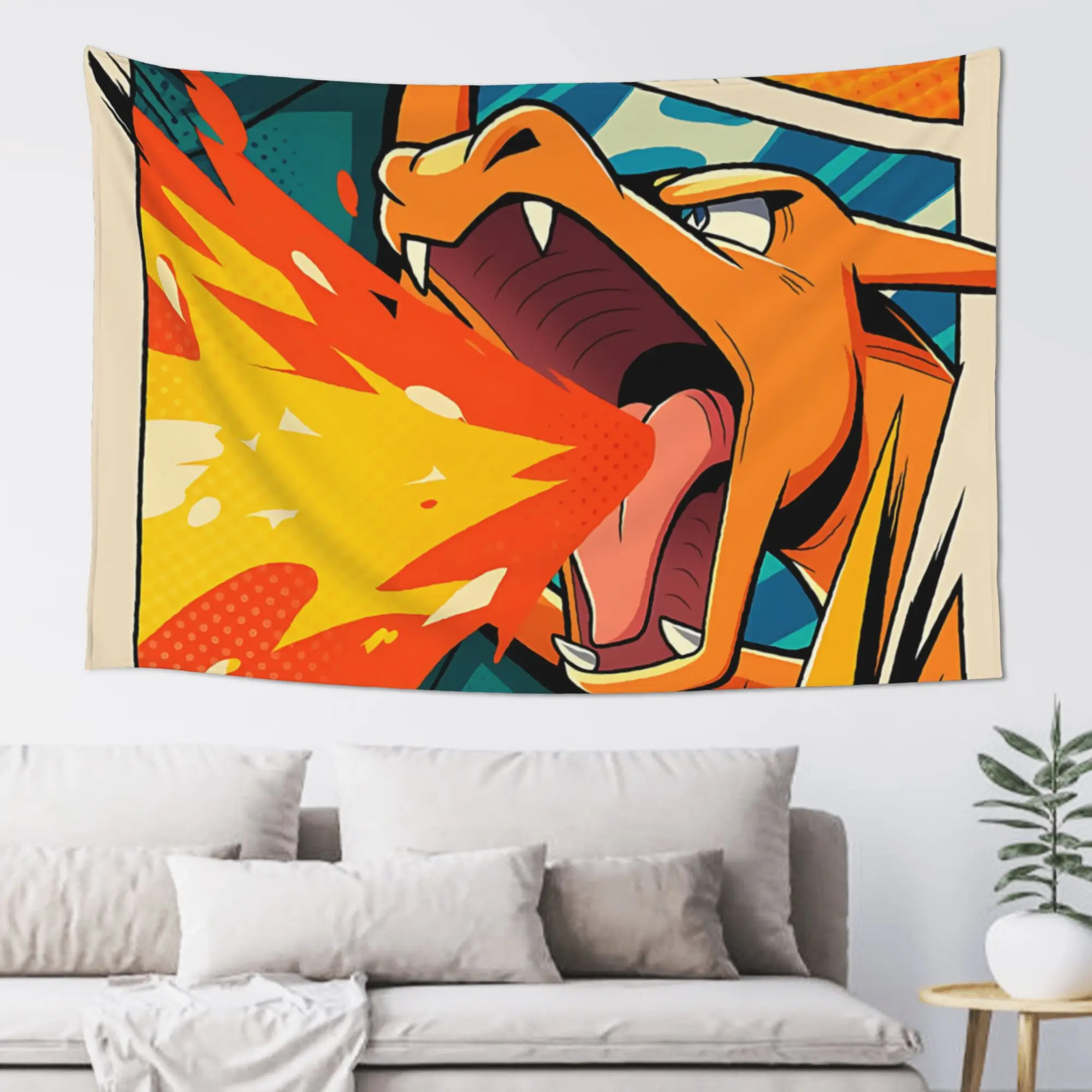 Cutecore Pokemon Theme Charizard Fire Blast Tapestry Bedroom Decoration  Wall Hanging Blanket Tapestry Cool Stuff For Room