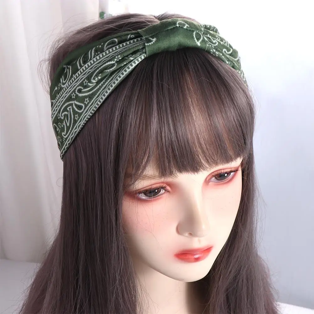 Retro Cashew Print Boho Knot Turbans Headwrap Wide Edge Elastic Floral Bandanas Headband Charming Unisex Sports Sweatband Dance