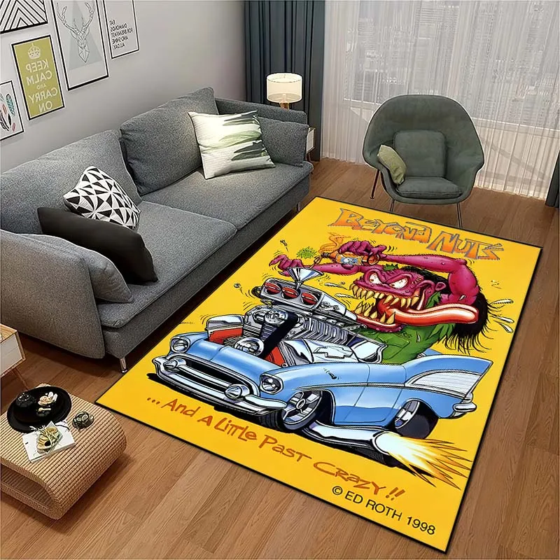 Car Rat F-Funk Pattern Floor Mat Rug 15 Sizes Living Room Bedroom Bedside Bathroom Floor Mat Club Area Rug Home Decoration