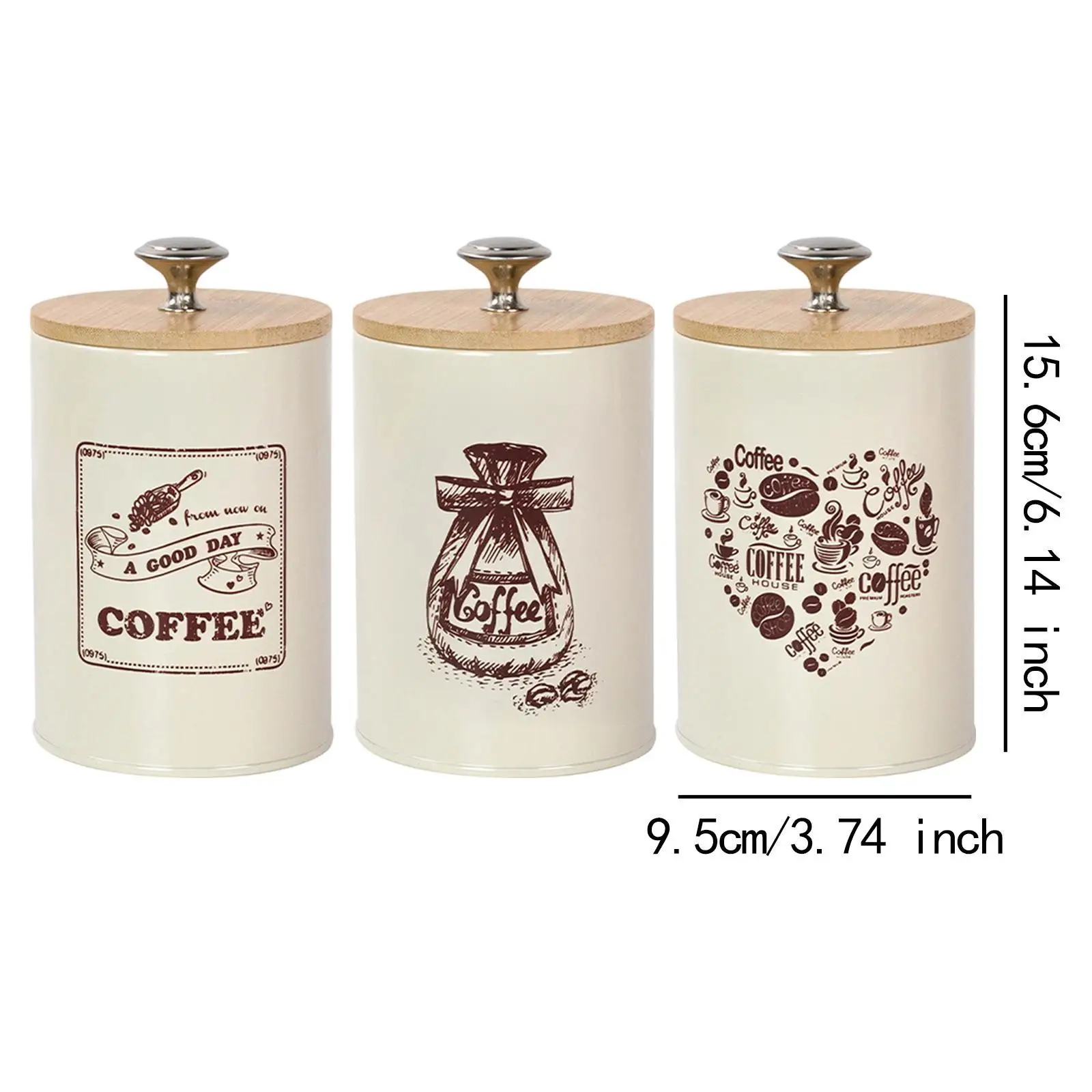 3x Kitchen Canisters Coffee Tea Sugar Containers Rustic Food Storage Jars for Kitchen Counter Countertop Farmhouse Decorative