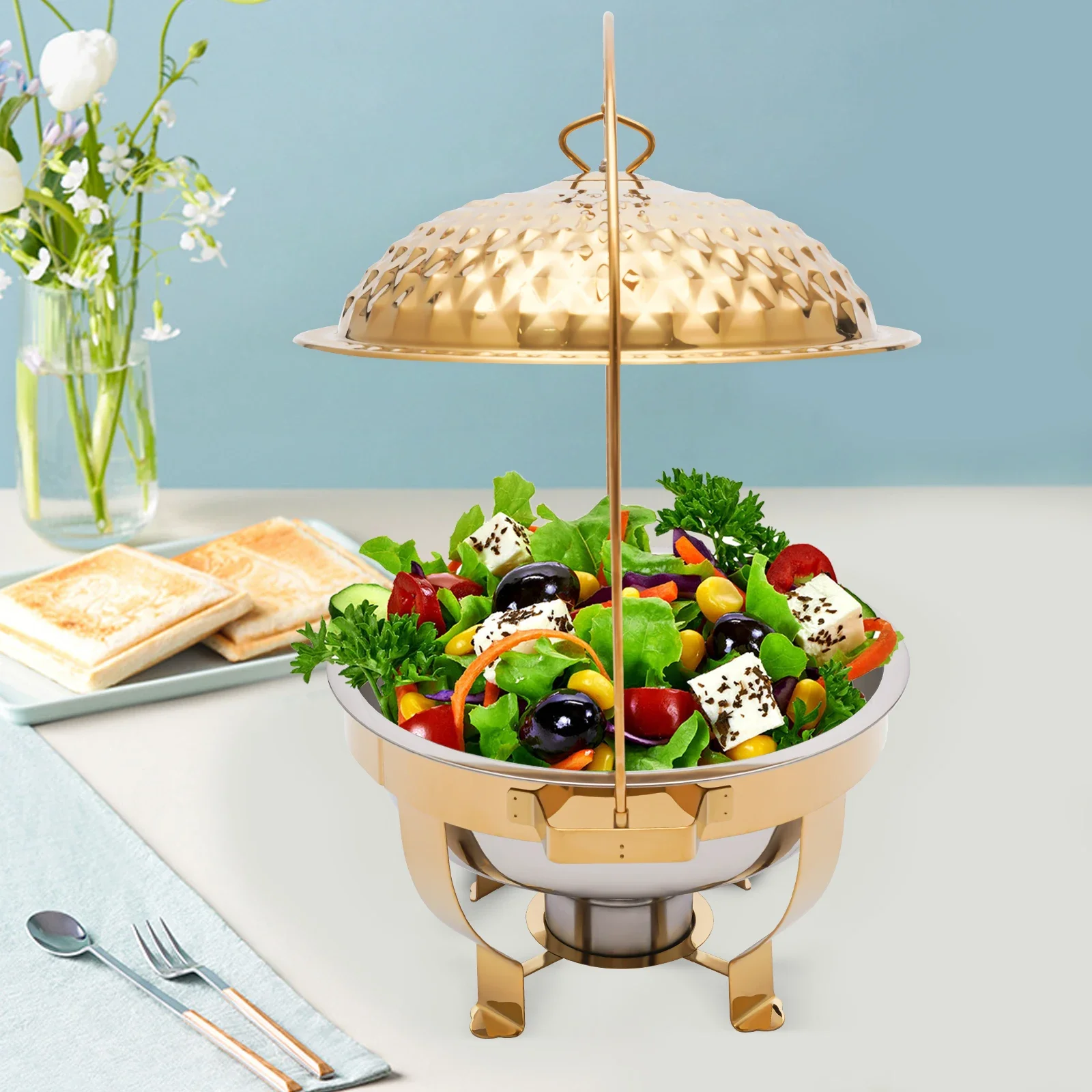 

Elegant Accent Chafing Dish Set 4.5L Round Stainless Steel Buffet Warmer with Lid, Catering Serving Chafer for Wedding Banquet