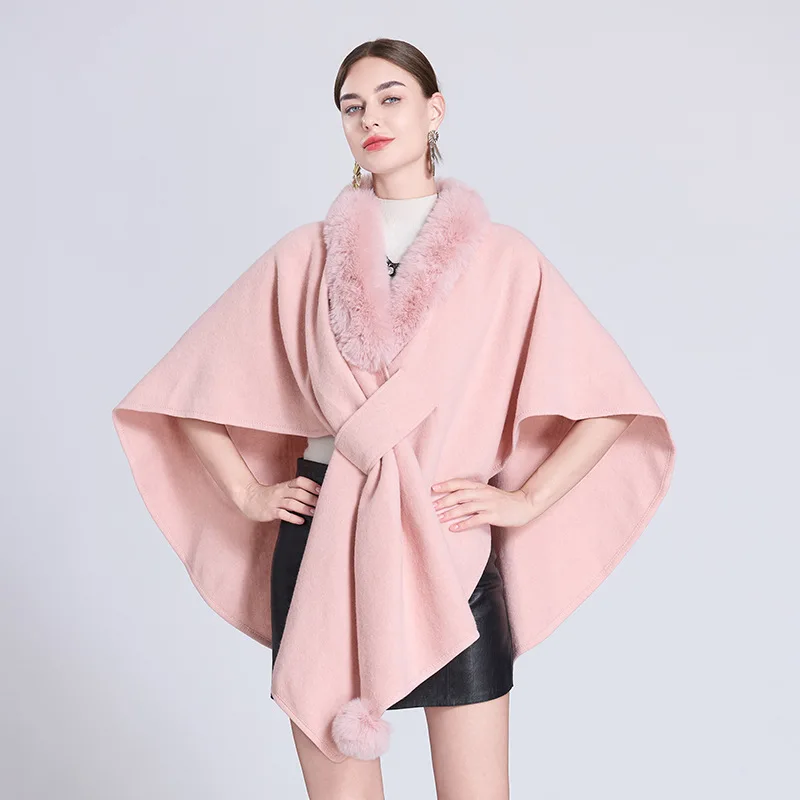 Solidne, nieregularne peleryny damskie, eleganckie łączenia, włochaty kołnierz, dziergany płaszcz, średniej długości szal, kurtka, jesienno-zimowe, grube, ciepłe szale.