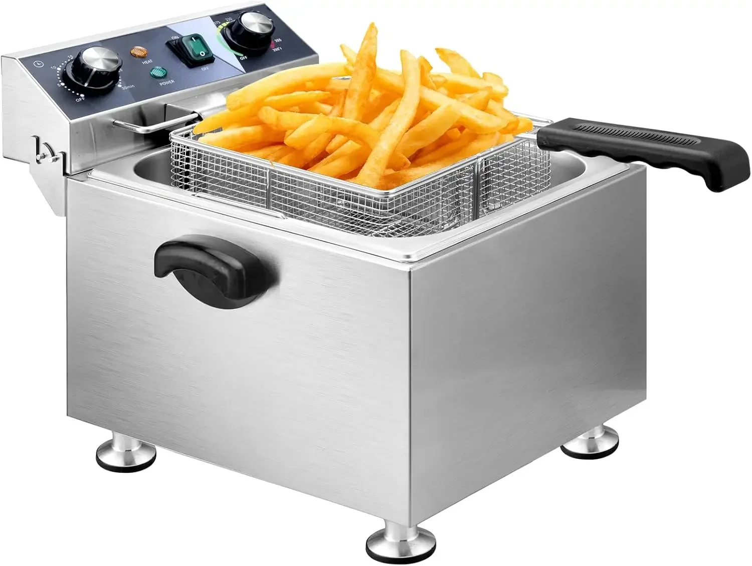 Deep Fryer - 13L 13.7QT Commercial Deep Fryer 1800W 120V18.7 ปอนด์พร้อมการควบคุมอุณหภูมิและตัวจับเวลาตะกร้าขนาดใหญ่ Fryer สําหรับ Comm