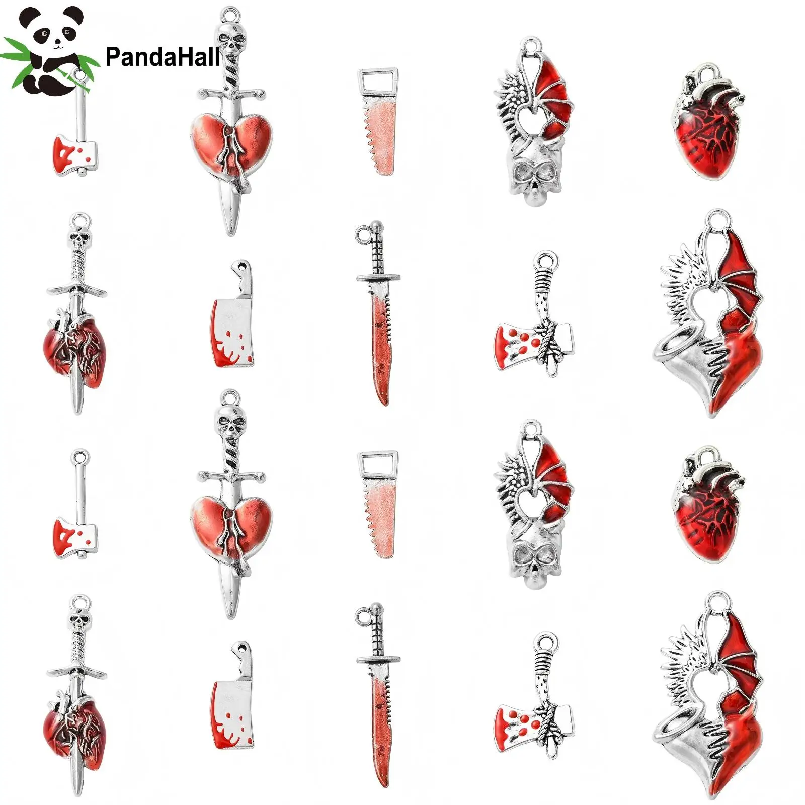 

PandaHall 20Pcs Mixed Styles Gothic Theme Tool Kit Charms Medieval Axe Knife Pendants Bleeding Heart Charms for Jewelry Making
