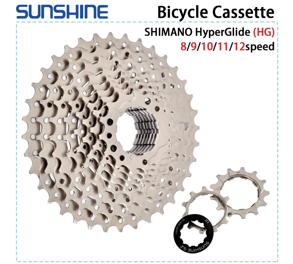 Casete de Bicicleta de Ruta SUNSHINE 8/9/10/11/12 Velocidades 23/25/28/32/34/36T K7 Cassette 8V 9V 10V 11V 12V para SHIMANO HG 2