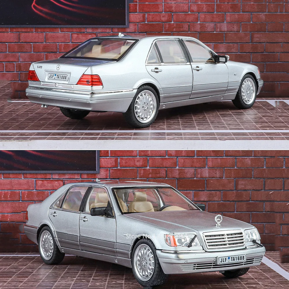 1:24 W140 S400L 合金製ダイキャストカー、6ドア開閉、前輪操舵、サウンドライト、プルバック機能付き、友人の誕生日プレゼント