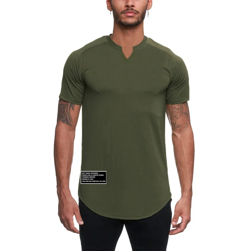 Camicie elasticizzate attillate a maniche corte casual da uomo Palestra Bodybuilding Fitness Corsa T-shirt sportive Traspirante Top con scollo a V ad asciugatura rapida
