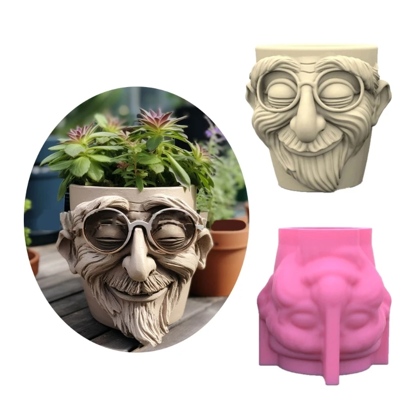 Succulents Planter Concrete Molds Old People Flower Pots Vases Silicone Molds Pen Container Mould Clay Castings Mould