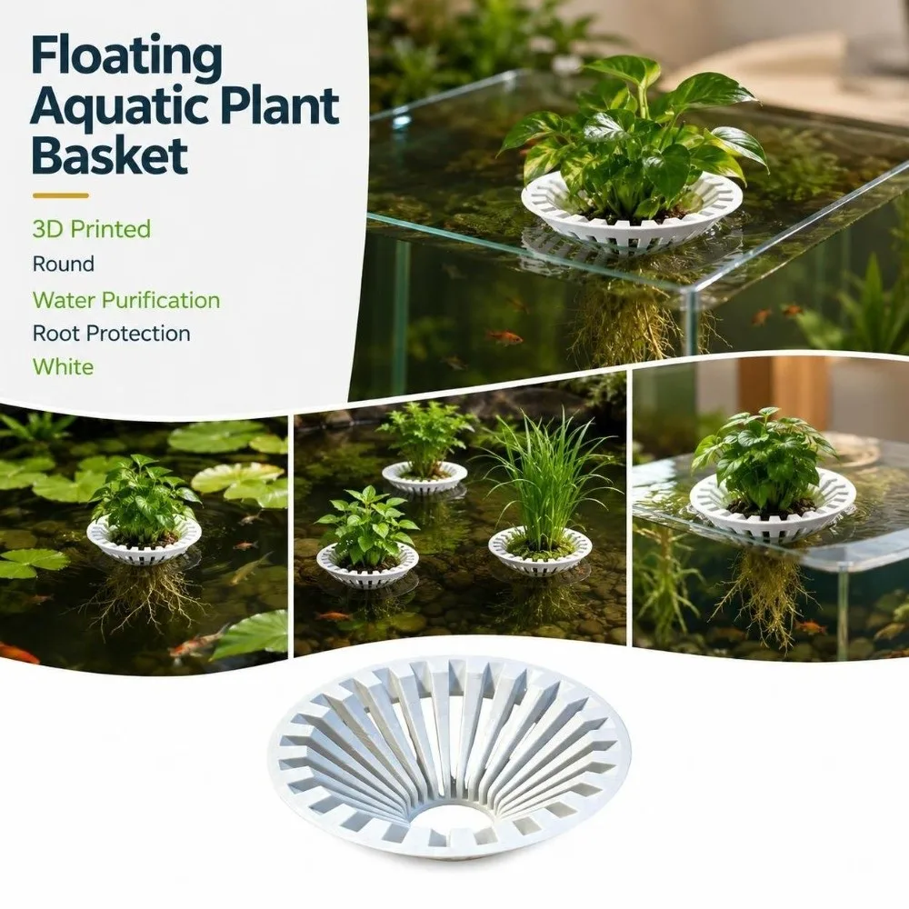 3D Printed Floating Colonization Basket Round Root Protection Floating Aquatic Plant Rack White Water Purification