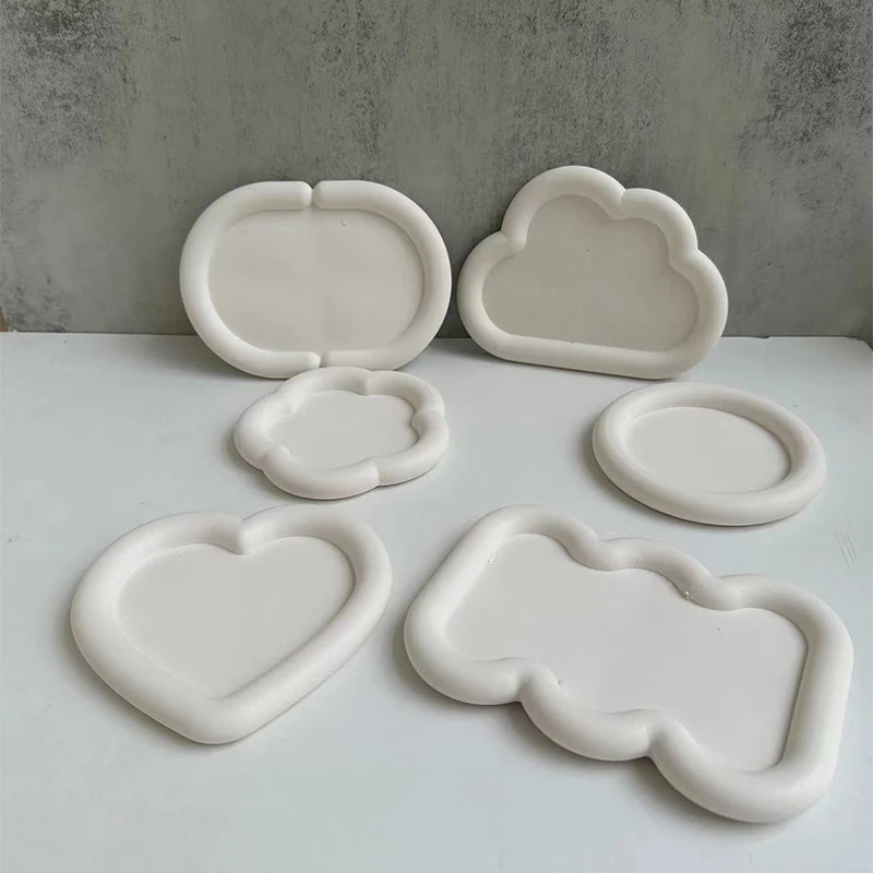 DIY Cloud Love Flower Circular Storage Tray Silicone Mold INS Epoxy Resin Plaster Saucer Mould  Handmade Jewelry Tray Making