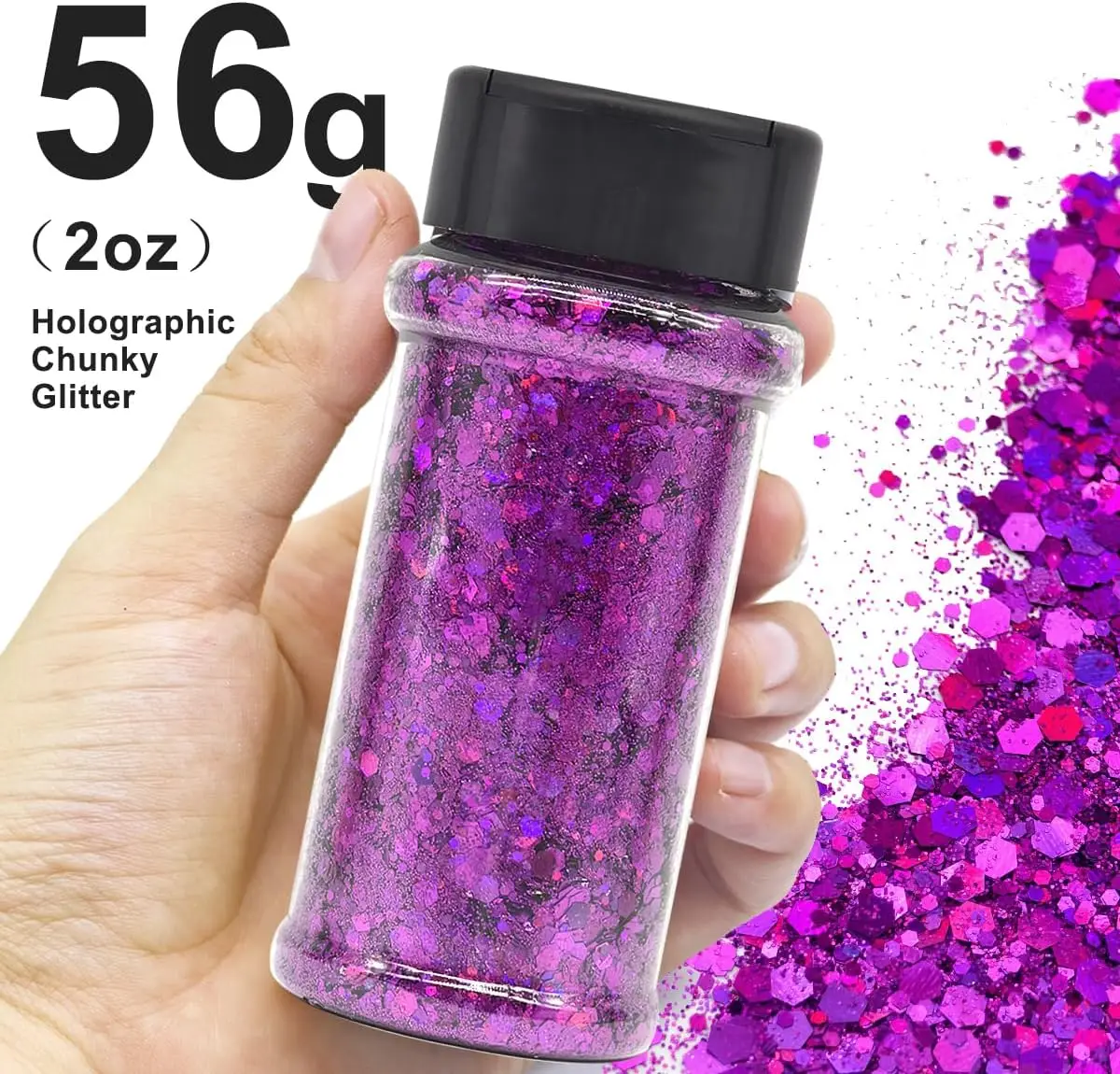 Silberner holografischer Nagelglitzer – 2 Unzen Glitzermischung, grober Glitzer, große Farben im Shaker, Nagelglitzerdekoration – Detail 17