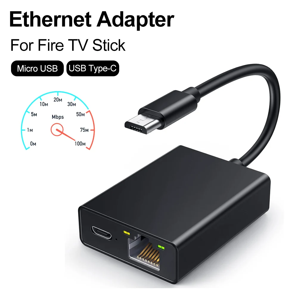محول شبكة إيثرنت لجهاز Fire TV Stick Micro USB Type-C إلى RJ45 متوافق مع 4K Chromecast Google Home