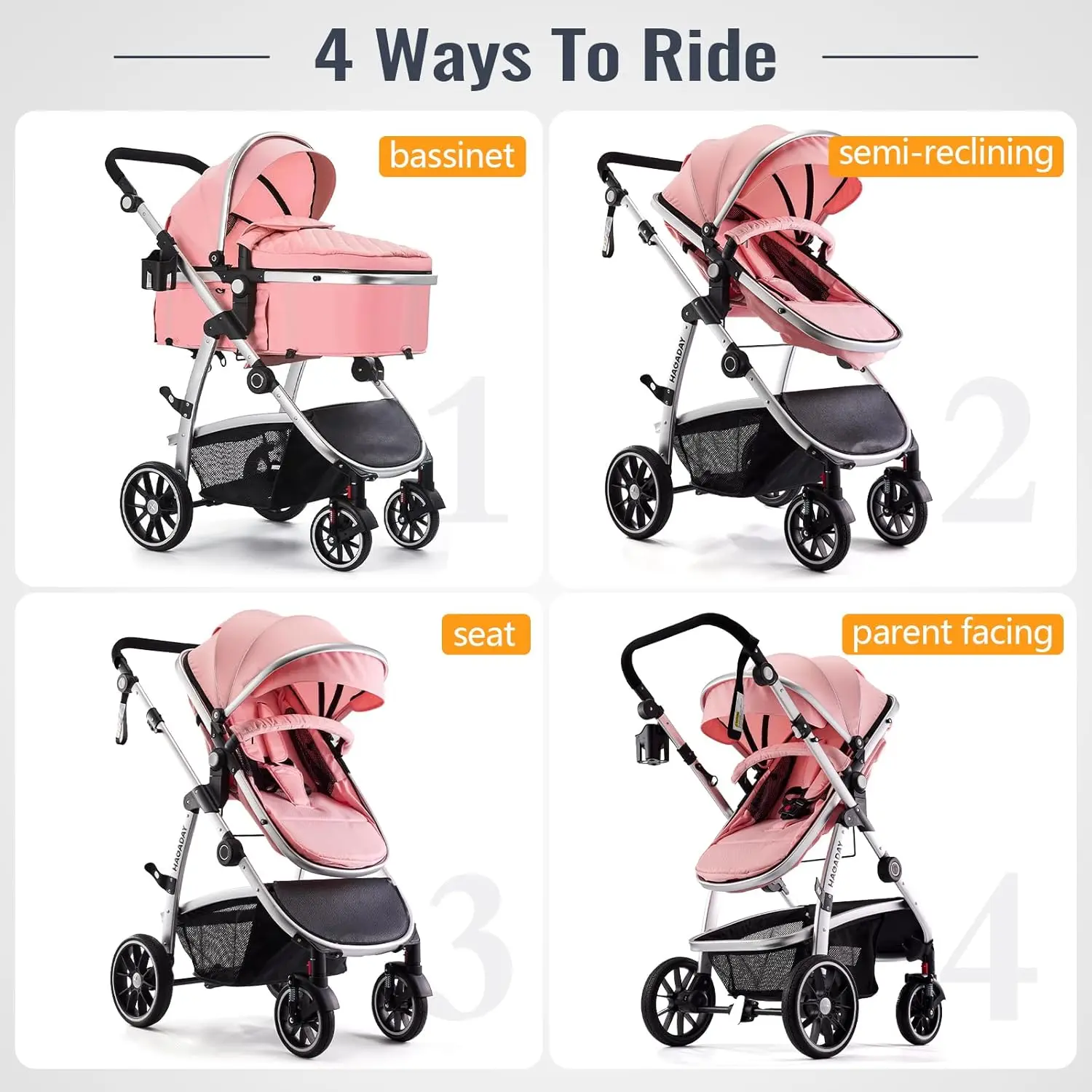 Baby Stroller, 2-in-1  Stroller with Bassinet Mode,  Infant Stroller with Canopy, One Button Brake, Adjustable