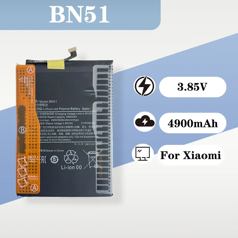 

3.85V 4900mAh Built-in Battery BN51 for Xiaomi Redmi 8/Redmi 8A DUAL MIUI Mobile Phone Replacement Battery